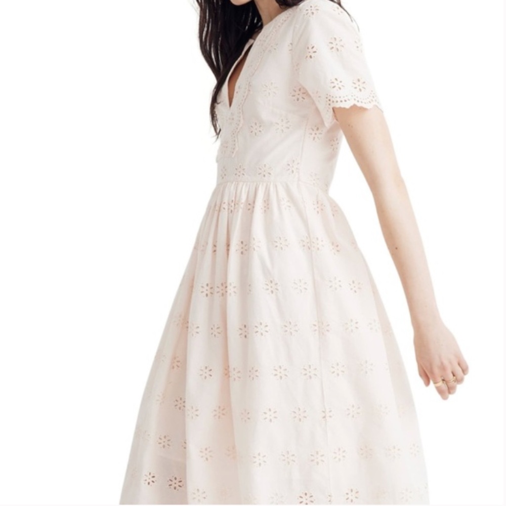 Madewell Pink Scalloped Eyelet Midi Dress